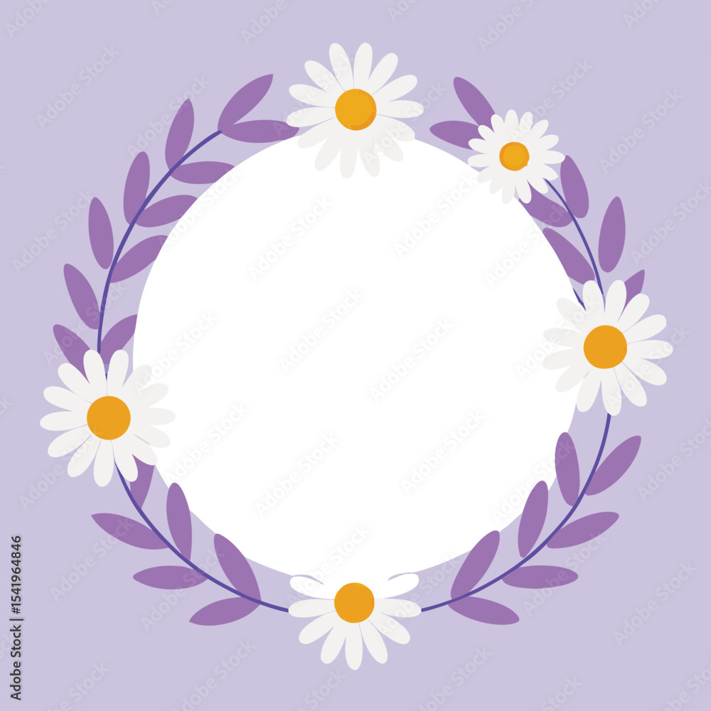Aufkleber daisy and leaf circle frame on purple background suitable for various design projects