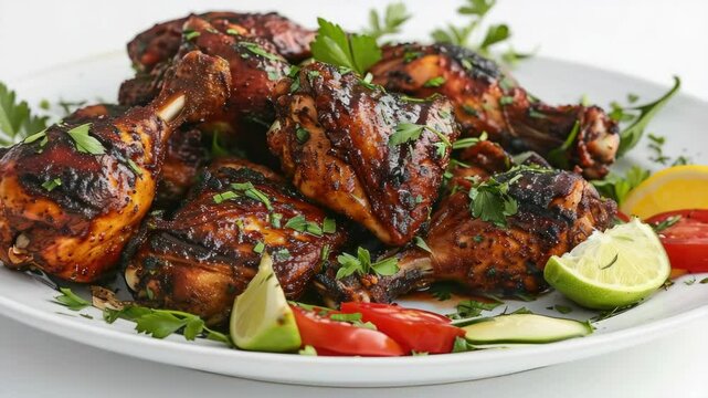 Sweet and spicy grilled chicken drumsticks ready to eat.