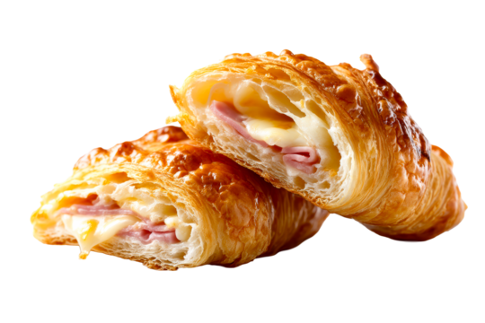 Delicious ham and cheese croissants with flaky layers on a plate