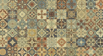 Vibrant Vintage Tile Mosaic A Collection of Ornate Patterns and Earthy Hues