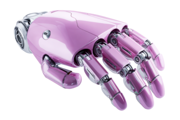 Robotic hand design in vivid pink color with intricate details