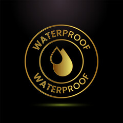 Waterproof icon design illustration, water resistant sign symbol in gold color style