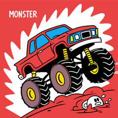 Monster truck race T-shirt graphic design vector illustration 
