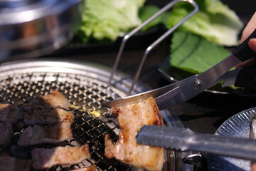 samgyeopsal ( grilled pork belly BBQ ), korean cuisine. High quality photo