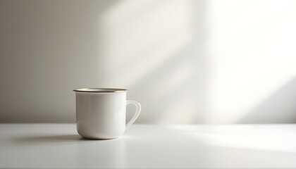 Fototapeta premium one white cup on the table with white background