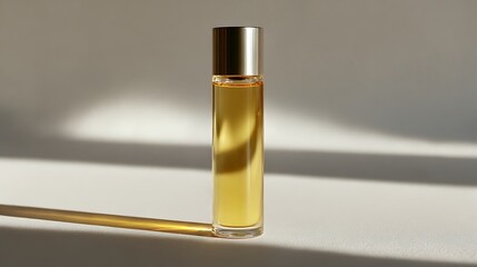 光に映えるゴールドボトルの香水