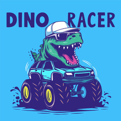 Monster truck with dino face t-shirt graphic design vector illustration 
