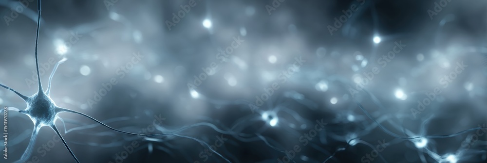 Poster Floating Glowing Neurons Create a Surreal Ambiance in a Foggy Atmosphere With an Abstract Soft Background