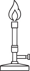 Simple Line Art Illustration of a Bunsen Burner with Visible Flame for Scientific or Educational Purposes