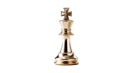 Gold chess king piece with a cross on a transparent background