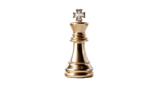 Golden chess king piece on a transparent background