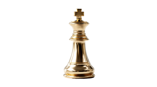 Golden chess king piece with transparent background for design