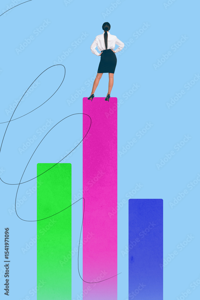 Aufkleber vertical 3d art pop image collage of happy businesswoman businessman climb stand chart progress stat