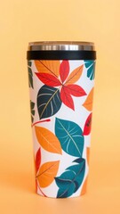 Fototapeta premium White Travel Mug with Colorful Autumn Leaf Design tumbler