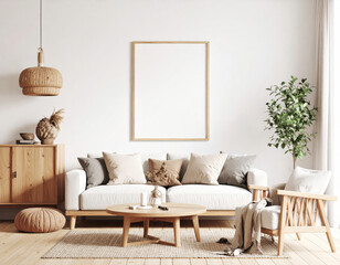 Modern living room with cozy furniture and natural decor