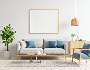 Modern living room with cozy furniture and indoor plants