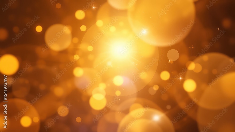 Poster radiant golden background features soft, glowing orbs and sparkling light particles, creating a warm