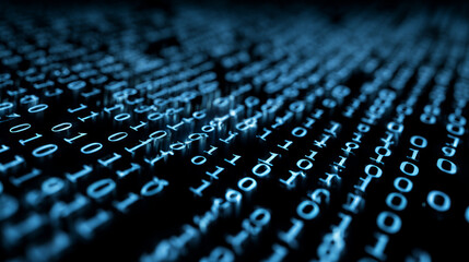 Blue Binary Data Software Programming Code Background. Random Parts of Program Code. Digital Data Technology Concept. 1 0 Machine Code. Random Binary Data Matrix Wide Vector Illustration.