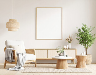 Modern living room with minimalist decor and natural elements