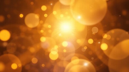 Radiant golden background features soft, glowing orbs and sparkling light particles, creating a warm and ethereal atmosphere