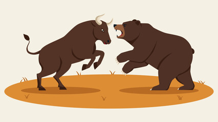 abstract background of flat vector stock market bull and bear character