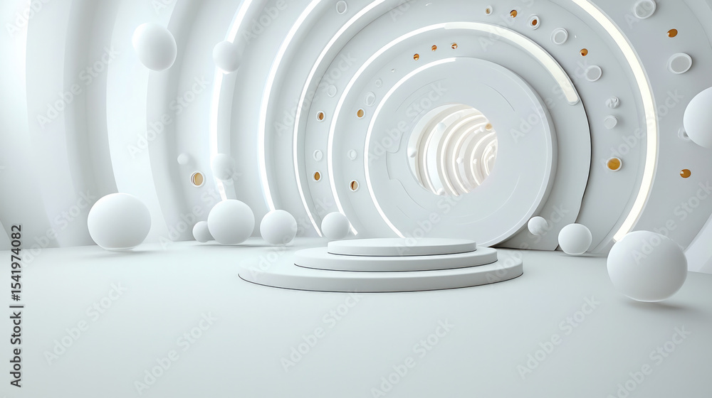 Poster white podium circular stage abstract background modern design minimal futuristic geometric shapes sp