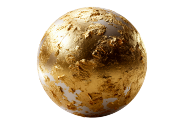 Shiny golden globe with intricate texture on transparent background