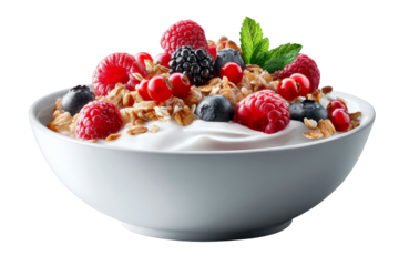 Delicious yogurt bowl topped with fresh berries and granola