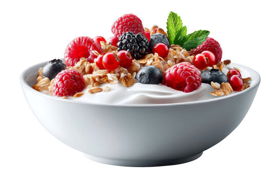 Delicious yogurt bowl topped with fresh berries and granola