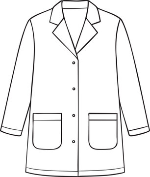 Line Art Illustration of a Classic White Lab Coat with Pockets and Button Closure for Medical Professionals