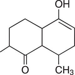 Fototapeta premium Chemical Structure of a Complex Organic Molecule with a Ketone Alcohol and Alkene Functional Group Displayed in Skeletal Formula