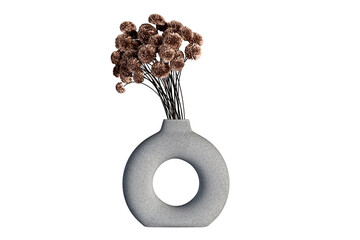 Brown flower in vase isolated on white background