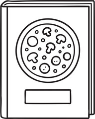 Recipe Book Featuring a Delicious Pizza on the Cover Illustrated with Simple Black and White Lines