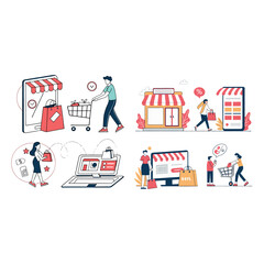 Vector illustrations of online shopping, ecommerce, sale, social media, 
internet marketing, online store, for graphic and web design.