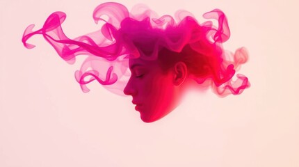 Obraz premium Woman's profile with smoke flowing. Delicate profile with pink smoke, dreamlike, ethereal and artistic.