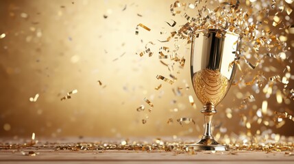 A stunning trophy bursting with sparkling confetti, capturing the essence of celebration, victory, and achievement, making it perfect for awards and recognition contexts.