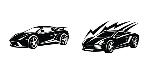 Fototapeta premium Powerful Sports Car Three Quarter Perspective Charging Ahead Silhouette on White Background