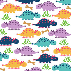 pinacosaurus dinosaur seamless pattern for kids apparel design