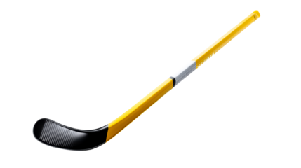 Hockey stick with black and yellow design on transparent background