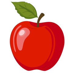 Red apple with green leaf, with outline on background white. Vector illustration