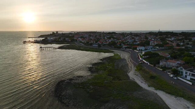 Sunset over Randonnee entre Histoire et Nature from a drone, Fouras, Fouras-les-Bains, Charente-Maritime, Nouvelle-Aquitaine, France, Europe