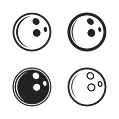 Four Black and White Bowling Ball Icons on White Background