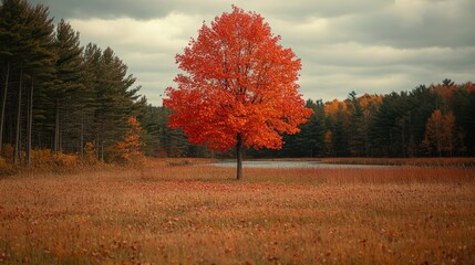 Vibrant Maple Tree in Autumn Landscape