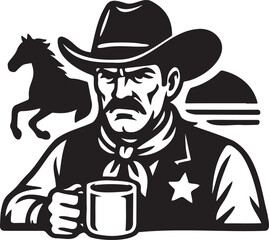 cowboy with a horse and cup of coffee