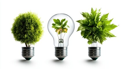 The image portrays a unique fusion of eco-friendliness and technology, featuring a lightbulb filled with vibrant plants, symbolizing a greener future and sustainability.