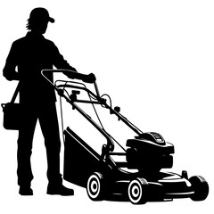 Premium Vector Collection of Lawn Mowing Silhouette Icons for Gardening and Design Projects