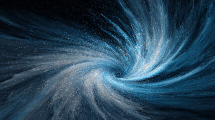 Naklejka premium Abstract vortex particles background. Dynamic blue wave moving in explosion. Wormhole shimmering star dust. 3d rendering.