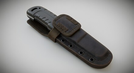 Modern Leather Knife Sheath with Tactical Knife - 3D Render
