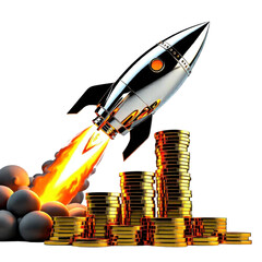 Aerial view of success rocketing to prosperity through gold coins business
