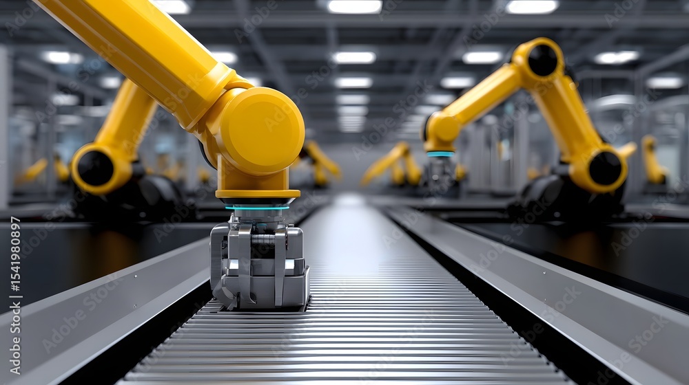 Poster high-tech factory assembly line with advanced